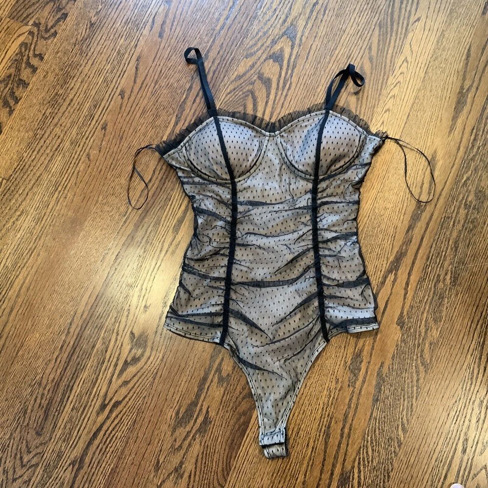 Lily‎ White Black Mesh One Piece Lingerie Sz L Sexy Goth Whimsigoth Punk Witchy